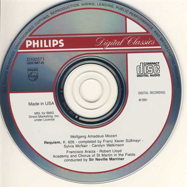 Wolfgang Amadeus Mozart - The Academy Of St. Martin-in-the-Fields / Sir Neville Marriner : Requiem (CD, Album, Club, BMG)