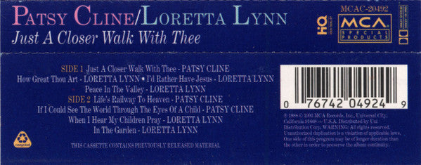 Patsy Cline / Loretta Lynn : Just A Closer Walk With Thee (Cass, Comp)