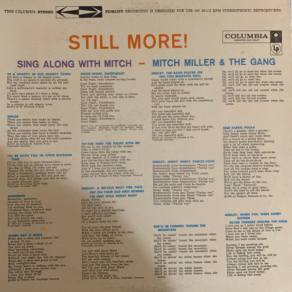 Mitch Miller And The Gang : Still More Sing Along With Mitch (LP, Album, Gat)