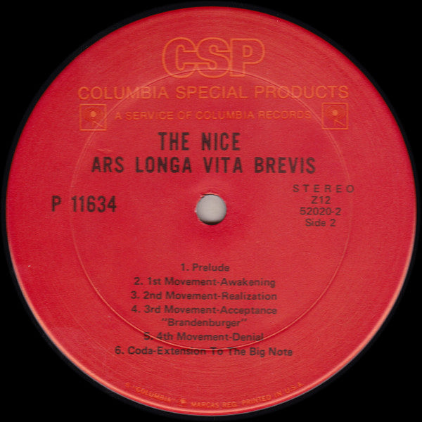 The Nice : Ars Longa Vita Brevis (LP, Album, RE)