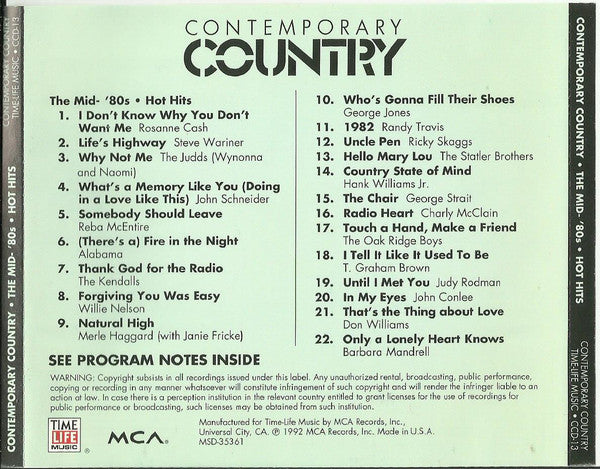 Various : Contemporary Country • The Mid-'80s • Hot Hits (CD, Comp, RM)