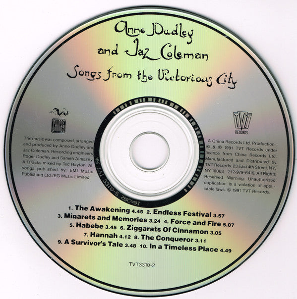 Anne Dudley And Jaz Coleman : Songs From The Victorious City (CD, Album)