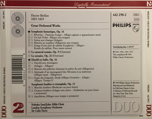 Hector Berlioz - Nobuko Imai, London Symphony Orchestra, John Alldis Choir, Sir Colin Davis : Great Orchestral Works (2xCD, Comp, RM)