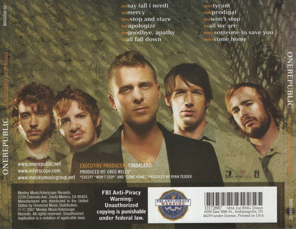 OneRepublic : Dreaming Out Loud (CD, Album, Club)