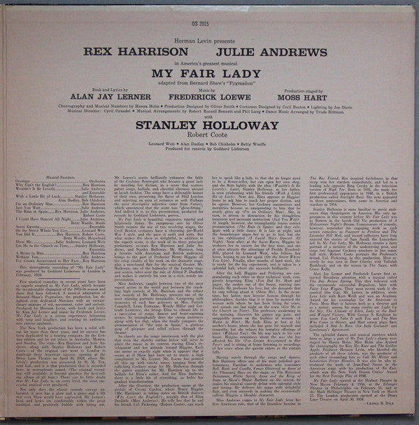 "My Fair Lady" Original London Cast, Rex Harrison, Julie Andrews With Stanley Holloway, Frederick Loewe, Alan Jay Lerner - My Fair Lady (LP) (VG+) - Endless Media