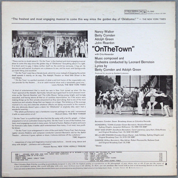 Leonard Bernstein , Lyrics By Betty Comden And Adolph Green : On The Town (LP, Mono)