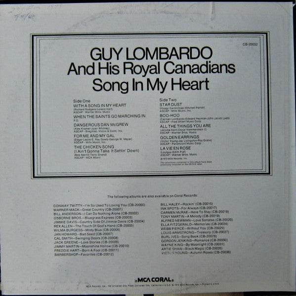 Guy Lombardo And His Royal Canadians : Song In My Heart (LP, Comp, Pin)