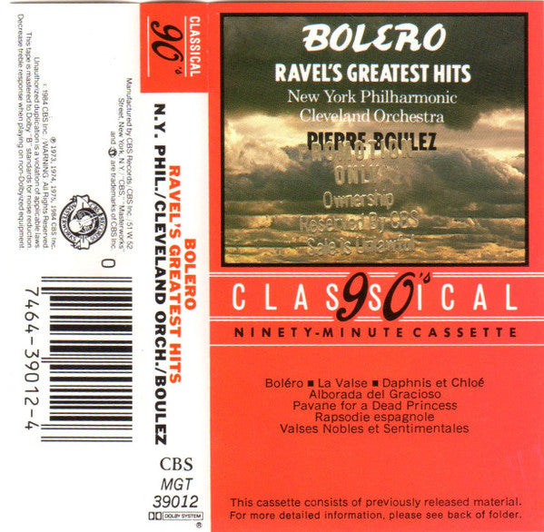 New York Philharmonic, The Cleveland Orchestra / Pierre Boulez : Bolero (Ravel's Greatest Hits) (Cass, Comp)
