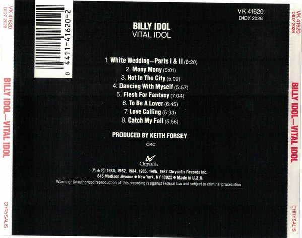 Billy Idol : Vital Idol (CD, Album, Comp, Club, RE, RP, CRC)