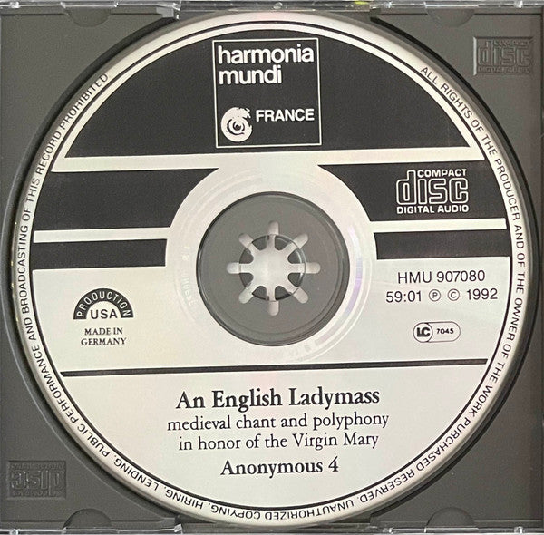 Anonymous 4 : An English Ladymass (Medieval Chant And Polyphony) (CD, Album)