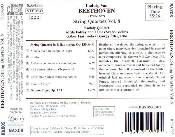 Ludwig van Beethoven - Kodály Quartet : Complete String Quartets Vol. 8 - Op. 130 In B Flat Major - Grosse Fugue, Op. 133 (CD, Album)