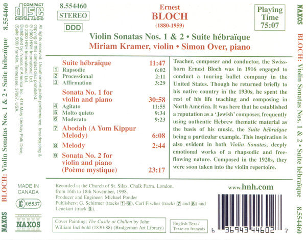 Ernest Bloch : Violin Sonatas Nos. 1 & 2 • Suite Hébraïque (CD, Album)