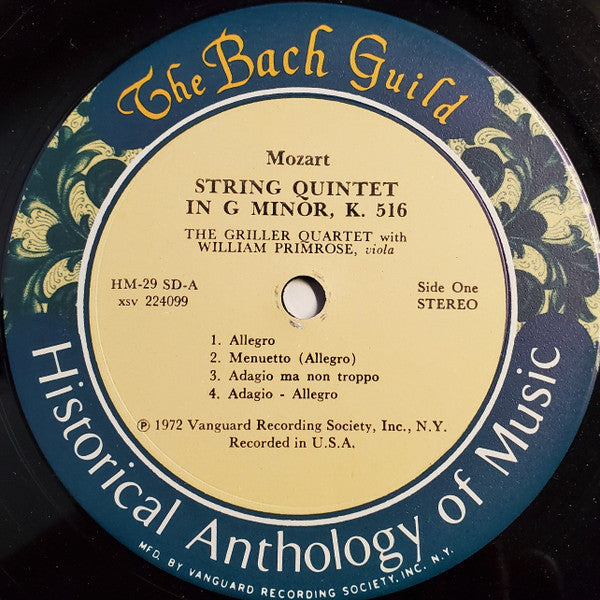 Wolfgang Amadeus Mozart - The Griller String Quartet With William Primrose : Quintet In G Minor K. 516 / Quintet In C Major K. 515 (LP, RE)