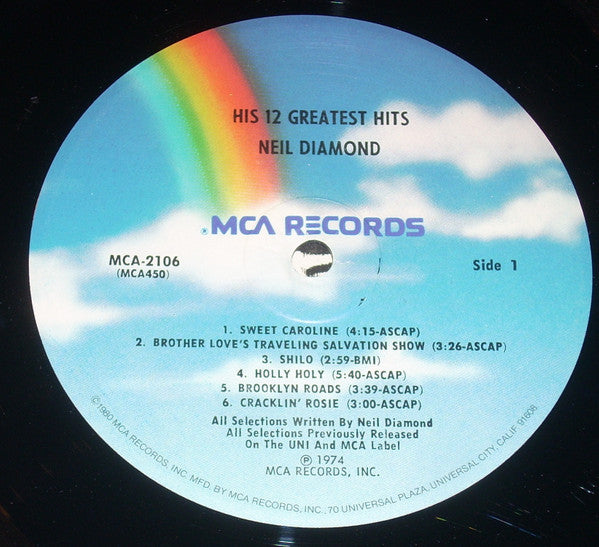 Neil Diamond : His 12 Greatest Hits (LP, Comp, Pin)