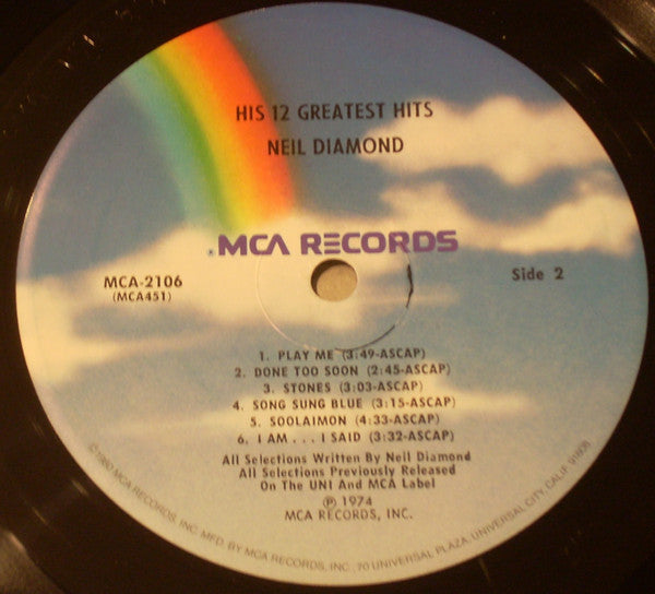 Neil Diamond : His 12 Greatest Hits (LP, Comp, Pin)