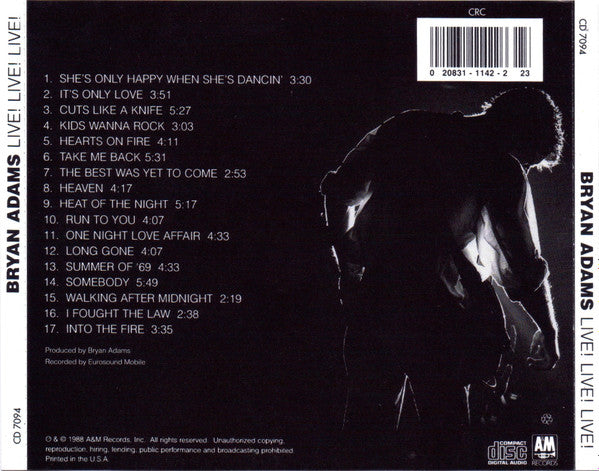 Bryan Adams : Live! Live! Live! (CD, Album, Club, CRC)