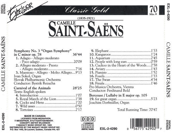 Camille Saint-Saëns : Symphony No. 3 / Carnival Of The Animals / Berceuse (CD, Album)