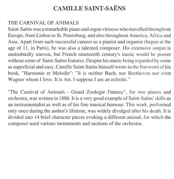 Camille Saint-Saëns : Symphony No. 3 / Carnival Of The Animals / Berceuse (CD, Album)