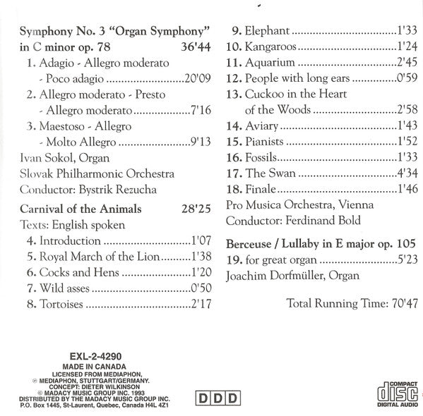 Camille Saint-Saëns : Symphony No. 3 / Carnival Of The Animals / Berceuse (CD, Album)