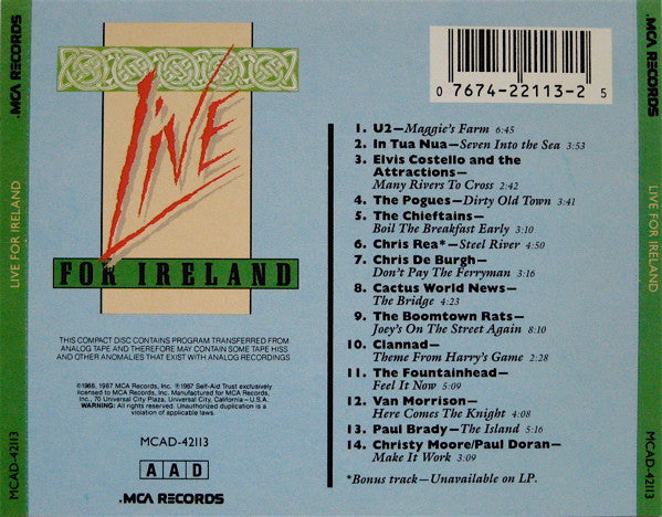 Various : Live For Ireland (CD, Album)