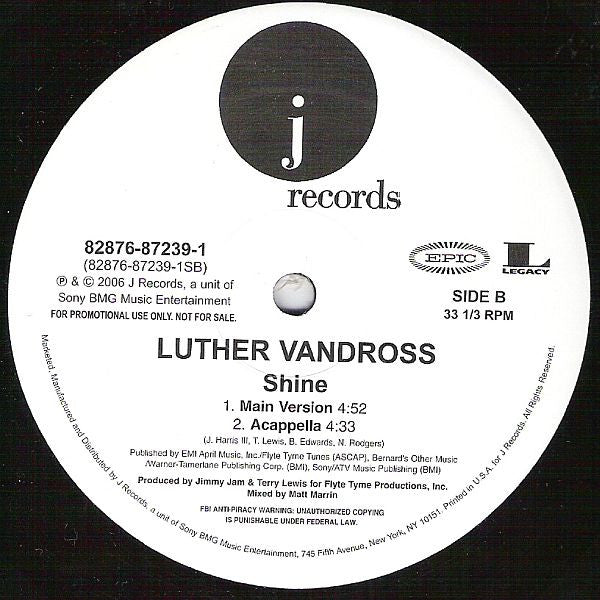Luther Vandross : Shine (12", Promo)