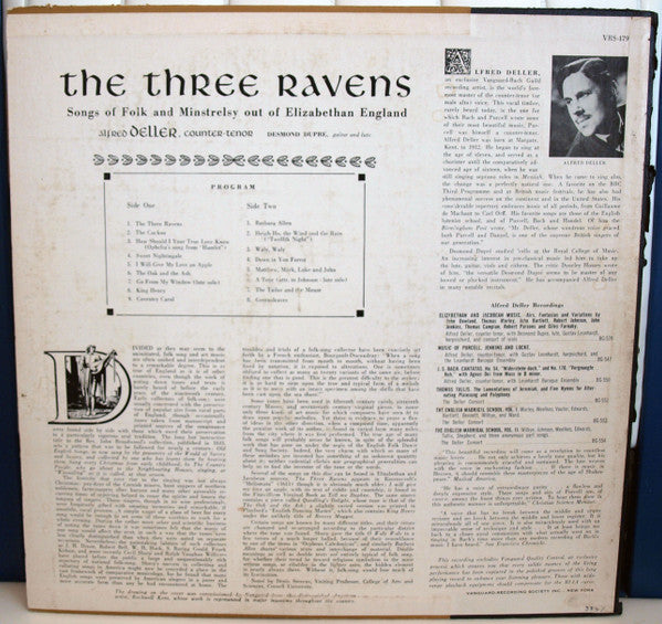 Alfred Deller With Desmond Dupré : The Three Ravens (Songs Of Folk And Minstrelsy Out Of Elizabethan England) (LP, Album, Roc)
