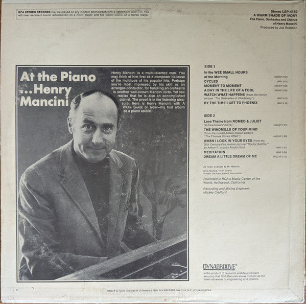 Henry Mancini And His Orchestra And Chorus : A Warm Shade Of Ivory (LP, Album, Hol)