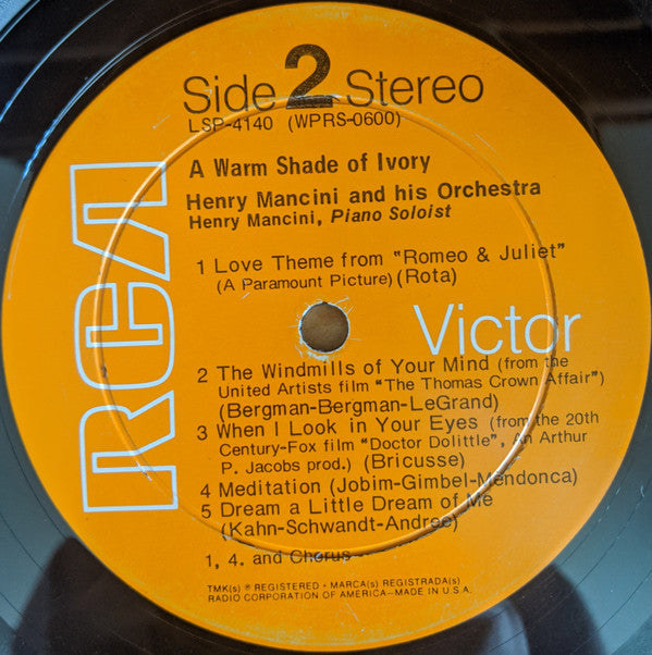 Henry Mancini And His Orchestra And Chorus : A Warm Shade Of Ivory (LP, Album, Hol)