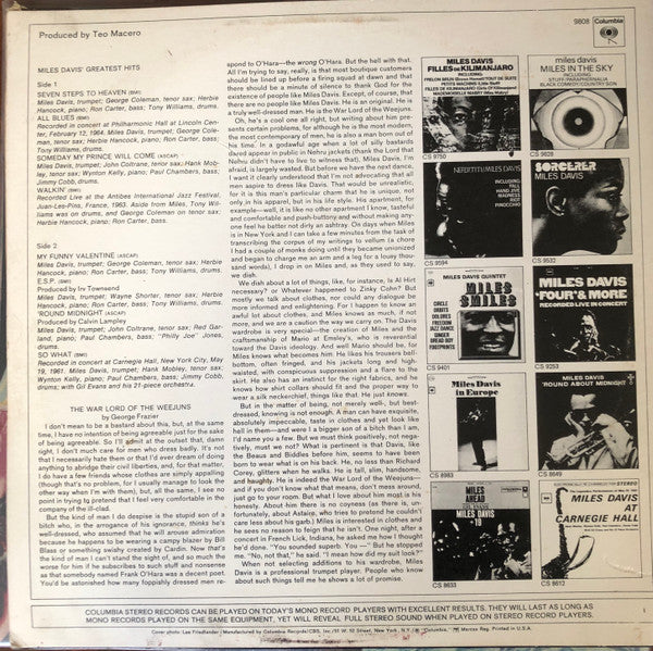 Miles Davis : Greatest Hits (LP, Comp, RE, Car)