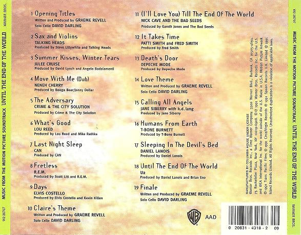 Various : Until The End Of The World (Music From The Motion Picture Soundtrack) (CD, Album, Club)