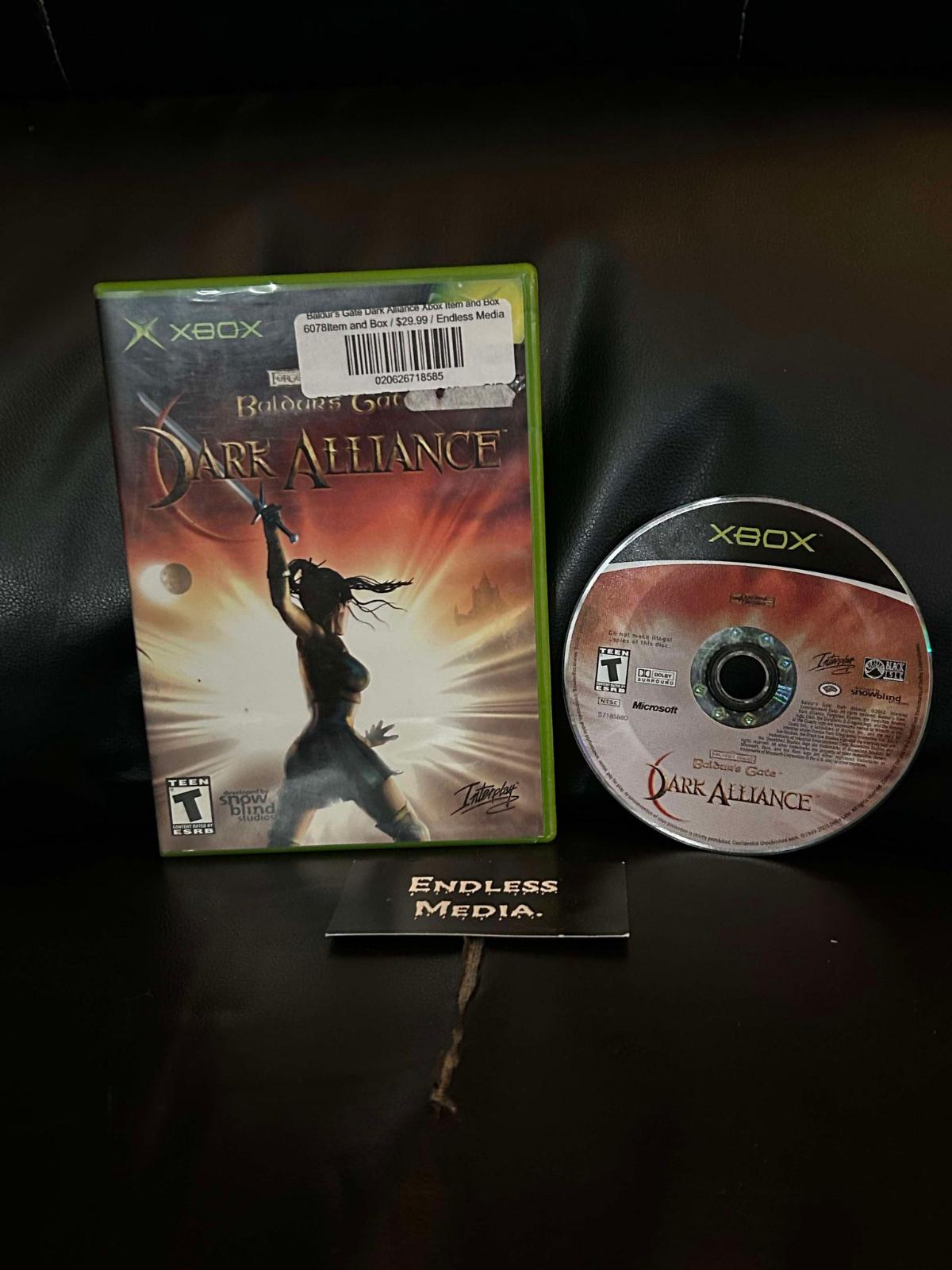 Baldur's Gate Dark Alliance Microsoft Xbox Item and Manual Video Game