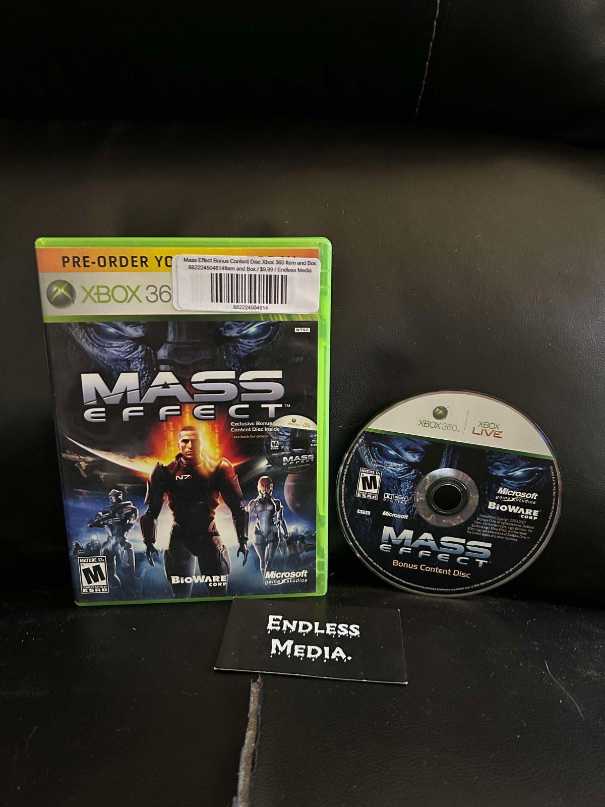 Mass Effect Bonus Content Disc Microsoft Xbox 360 Item and Box Video Game