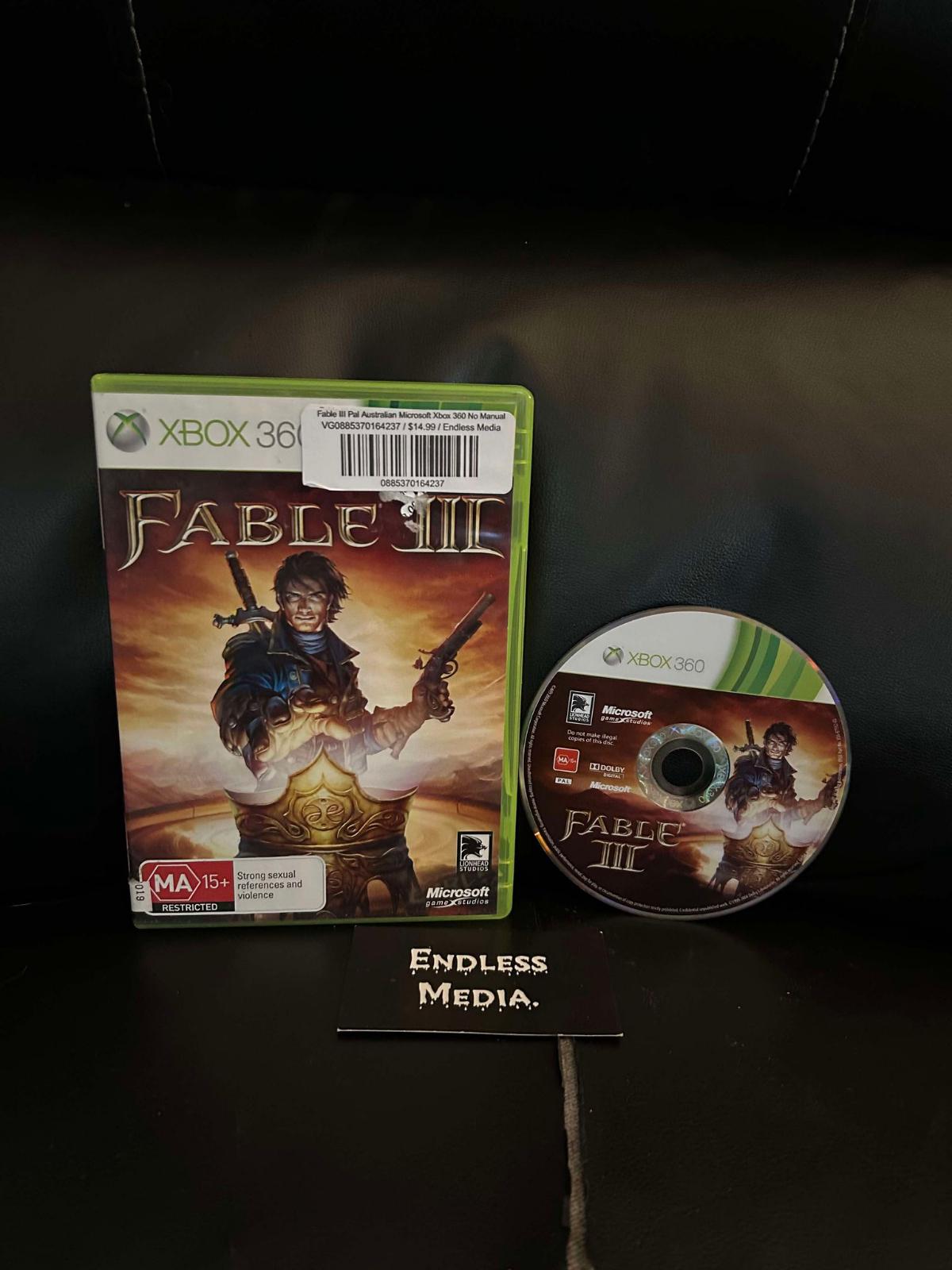 Fable III [15+] Microsoft PAL Xbox 360 Item and Box Video Game