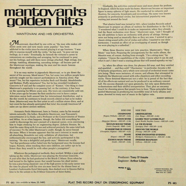 Mantovani And His Orchestra : Mantovani's Golden Hits (LP, Comp)