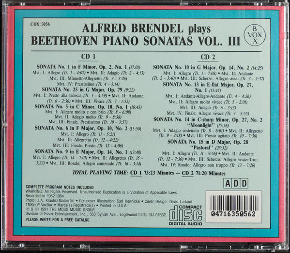 Alfred Brendel, Ludwig van Beethoven : Piano Sonatas, Vol. III (2xCD, Comp)