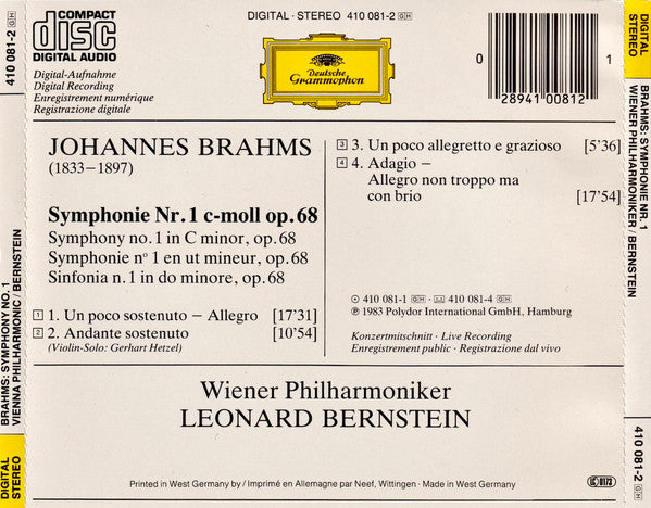 Johannes Brahms - Wiener Philharmoniker · Leonard Bernstein : Symphonie No. 1 (CD, Album)