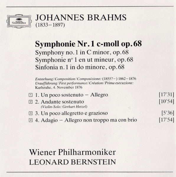 Johannes Brahms - Wiener Philharmoniker · Leonard Bernstein : Symphonie No. 1 (CD, Album)