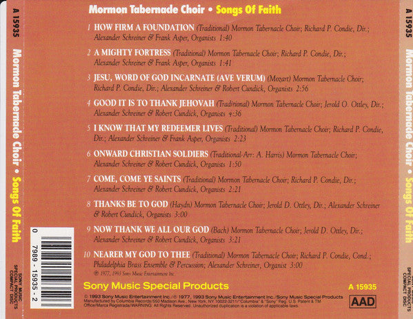 Mormon Tabernacle Choir : Songs Of Faith (CD, Album, RE)