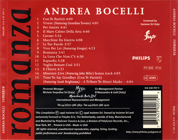 Andrea Bocelli : Romanza (CD, Comp, PMD)