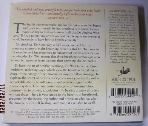 Andrew Weil : Breathing, The Master Key To Self Healing, The Self Healing Series (2xCD)