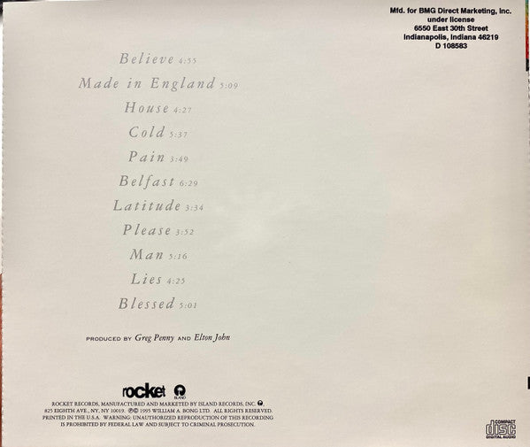 Elton John : Made In England (CD, Album, Club)