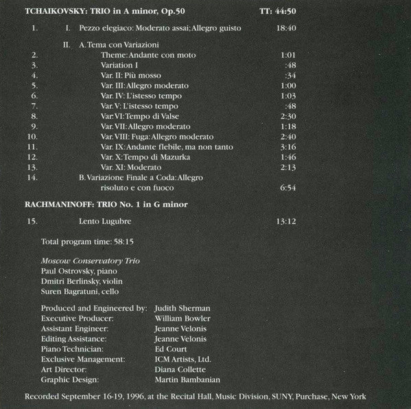 Pyotr Ilyich Tchaikovsky, Sergei Vasilyevich Rachmaninoff, Moscow Conservatory Trio : Great Piano Trios (CD, Club)
