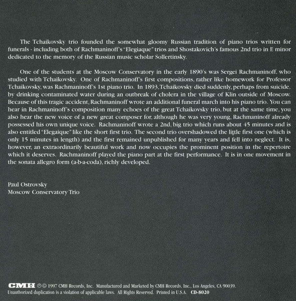 Pyotr Ilyich Tchaikovsky, Sergei Vasilyevich Rachmaninoff, Moscow Conservatory Trio : Great Piano Trios (CD, Club)