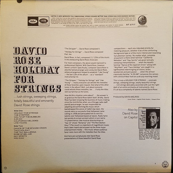 David Rose & His Orchestra : Holiday For Strings (LP)