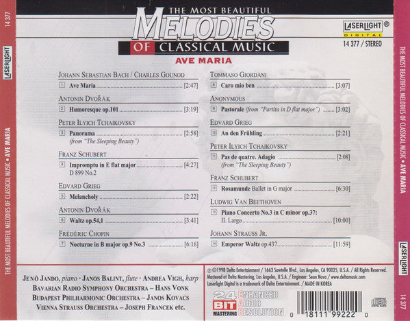 Various : The Most Beautiful Melodies Of Classical Music - Ave Maria (CD, Comp, 24 )