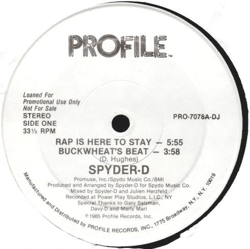 Spyder-D : Rap Is Here To Stay / Buckwheat's Beat (12", Promo)