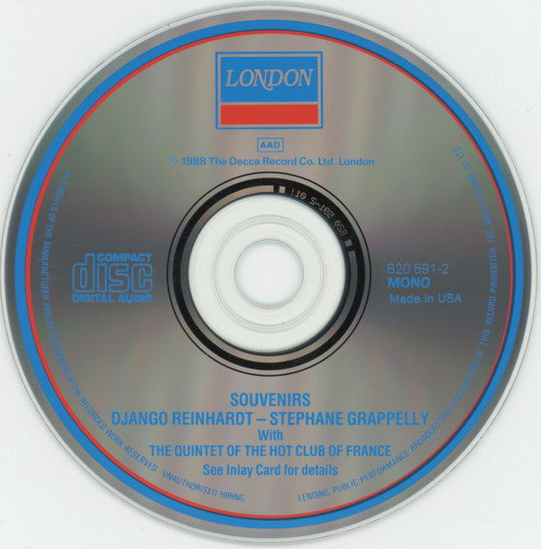 Django Reinhardt & Stéphane Grappelli With Quintette Du Hot Club De France : Souvenirs (CD, Comp, Mono)