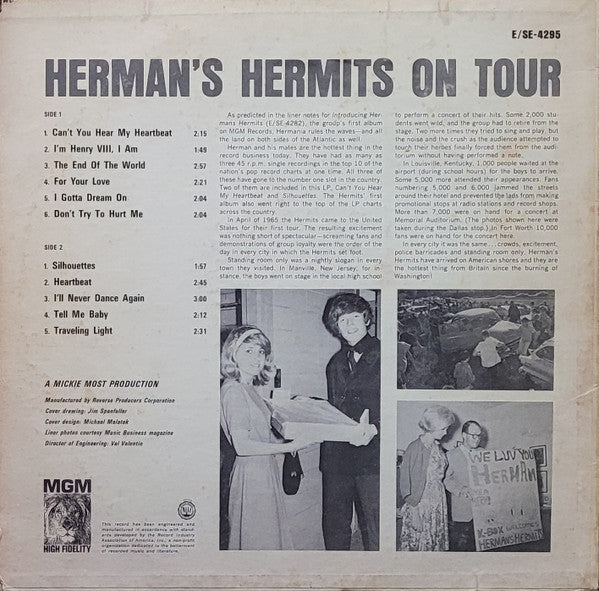 Herman's Hermits : Herman's Hermits On Tour (Their Second Album!) (LP, Album, Mono)