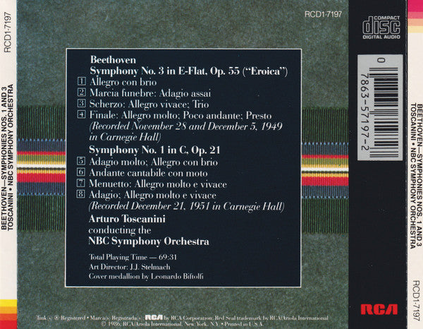 Arturo Toscanini, Ludwig van Beethoven : Symphony No. 1 In C, Op. 21 / Symphony No. 3 In E-Flat, Op. 55 ("Eroica") (CD, Comp, RM)