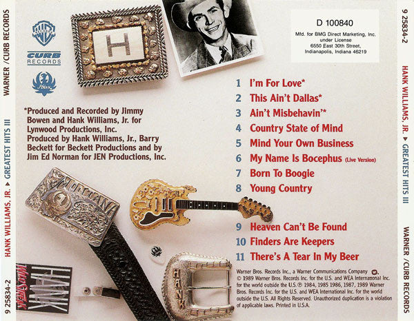 Hank Williams Jr. : Greatest Hits III (CD, Comp, Club)